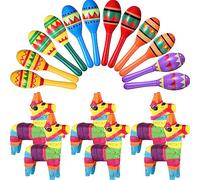 36 maracas de madera mexicanas y mini piñata de burro, 5 x 1.5 pulgadas, decoración de fiesta de 5.5 x 2 x 7.3 pulgadas, piñata de burro arcoíris para fiesta de cumpleaños del Cinco de Mayo