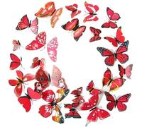 36 Pcs Red/White Butterflies Wall Sticker For Home Decor Decals Bedroom Closets Wedding Decoration(Red)