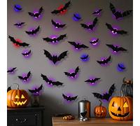 36 pegatinas de murciélago LED negro para decoración de Halloween, murciélagos, murciélagos de Halloween, para ventanas, paredes, puertas (negro)