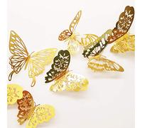 36 piezas 3D Gold Butterfly Eco-Friendly Wall Decals, Art Wall Decals Sticker Set 3 tamaños - 25 X 15 cm