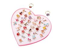 36 Piezas Anillos de Princesa con Caja en Forma de Corazón,Joyas Ajustables