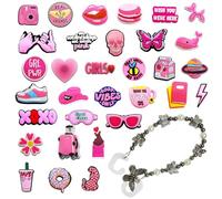 36 Piezas De Adornos Para Zapatos Crocs, Adornos Para Zapatos De Color Rojo Rosa, Adornos Para Zapatos Con Hebillas De Zapatos, Accesorios Para Decoración De Zapatos