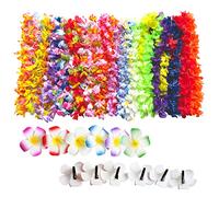 36 piezas de decoración hawaiana Leis para fiestas, 24 collares hawaianos, 12 horquillas de flores, para fiestas tropicales hawaianas, fiestas en la playa, fiestas de noche hawaianas