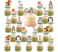 36 piezas de decoración para cupcakes de bosque para decoración de baby shower, decoración de mesa temática de cumpleaños de zorro del bosque, criaturas del bosque, suministros de fiesta de baby