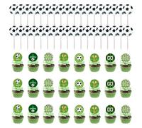 36 piezas de inserciones de fútbol para pasteles, 24 piezas de inserciones de fútbol, inserciones de decoración de cupcakes, artículos para fiestas temáticas