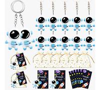 36 piezas de recuerdos de fiesta espacial de astronauta, bonitos llaveros espaciales de astronauta, 12 juegos con etiquetas de agradecimiento y bolsas de organza blancas para fiesta de cumpleaños,