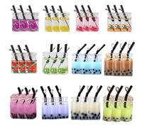 36 Piezas Encantos de Botella de Resina,Mini Colgantes de Té de Frutas Botella de Resina Boba Encantos Té Encantos Mini Botella de Resina Beber Botella de Vidrio Colgante,para Hacer Joyas DIY