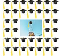 36 piezas mini tapas de graduación con borlas para decoración de vino (tapa negra con borla negra)