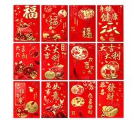 36 Piezas Sobres Rojos Chinos 12x8cm Hong Bao Sobre Rojo Año Nuevo Lai See Envelopes con Patrones Chinos Clásicos y Palabras de Bendición Bolsillos de Dinero de Suerte para Festival de Primavera