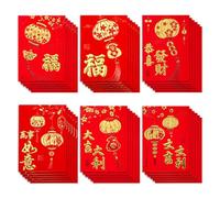 36 Piezas Sobres Rojos Chinos, 8x11,5cm Sobre Rojo Año Nuevo Lunar Chinos Hong Bao Lai See Envelopes con Patrones Chinos Clásicos y Palabras de Bendición para Festival de Primavera (6 Estilos)
