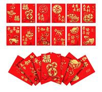 36 Piezas Sobres Rojos Chinos, 8x12cm Hong Bao Sobre Rojo Año Nuevo Lai See Envelopes con Patrones Chinos Clásicos y Palabras de Bendición Bolsillos de Dinero de Suerte (12 Estilos)