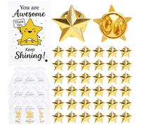 36 pines de solapa con insignia de estrella, juego de pines de estrella dorada con tarjetas inspiradoras y bolsas de organza, regalos de agradecimiento para empleados, colegas, estudiantes, enfermeras