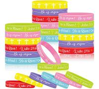 36 pulseras elásticas con texto en inglés "He is Risen" de varios colores, pulsera de silicona con cruz religiosa de Pascua, pulseras católicas a granel para niños, Jesús, día de Pascua, suministros de decoración de fiesta de primavera, 6 estilos, Silicona