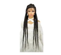 36" sin nudos Jumbo Box Braided Wig for Black Women 6 Strands, HD Full Lace, Lightweight Synthetic Handmade(Black) Daily Use