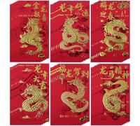 36 sobres rojos chinos, paquetes de dinero del Año Nuevo Lunar 2024, bendiciones 3D en relieve dorado y patrones de dragón, sobres para festivales de primavera, 6 diseños