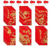 36 sobres rojos chinos, paquetes de dinero del Año Nuevo Lunar 2024 con patrones de dragón y bendiciones 3D con sello dorado, sobres de dinero de la suerte para regalo de festival de primavera, 6.7 x
