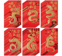 36 sobres rojos chinos, paquetes de dinero del Año Nuevo Lunar 2024, sobres de dinero de la suerte con bendiciones 3D en relieve dorado y patrones de dragón, sobres de festival de primavera, 6 diseños