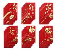 36 sobres rojos para Año Nuevo, paquetes rojos chinos florales en relieve dorado, festival de primavera, dinero de la suerte, Hong Bao, 6 estilos para el año 2024 del dragón