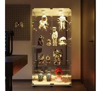 36 x 80,5 x 164 cm genérico vitrina de cristal, armario de colección moderno de cristal de cuatro capas con 2 puertas, LED y cerradura, vitrinas para colección, dormitorio y salón (blanco)