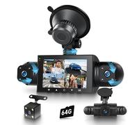 360° 4 Canales Dashcam para Coche, 4 1080P Delantera y Trasera Izquierda Derecha, Dash CAM de 3 Pulgadas 1080P con Visión Nocturna IR/Vídeo en Bucle/24H Monitor/G-Sensor de Aparcamiento 64 GB Tarjeta