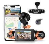 360° 4 Canales WiFi Dashcam para Coche 2K+1080P, Delantera y Trasera Izquierda Derecha, 3 Pulgadas IPS WiFi Dash CAM con Visión Nocturna 8 IR WDR/Control de App/Vídeo en Bucle/24H Monitor/G-Sensor