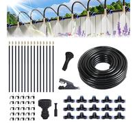 360° Curved Garden Automatic Irrigation System, Adjustable Atomizing Copper Nozzle, Omnidirectional Smart Sprinkler System, Water-Saving Design for Garden Plants Lawn (49.2 Ft hose + 15 Nozzles)