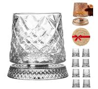 360 Degree Rotating Whiskey Glass, 3.94x3.46in cmSpinning Crystal Wine Glass, Barware with Kinetic Display, Old Fashioned Tumbler for Home Bar Parties Tasting Event (2 pcs,Diamond pattern)