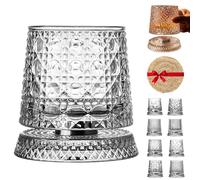 360 Degree Rotating Whiskey Glass, 3.94x3.46in cmSpinning Crystal Wine Glass, Barware with Kinetic Display, Old Fashioned Tumbler for Home Bar Parties Tasting Event (1 pc,Gemstone pattern)