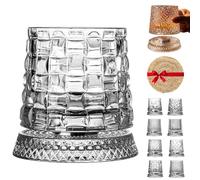 360 Degree Rotating Whiskey Glass, 3.94x3.46in cmSpinning Crystal Wine Glass, Barware with Kinetic Display, Old Fashioned Tumbler for Home Bar Parties Tasting Event (2 pcs,Vine pattern)