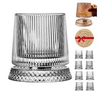 360 Degree Rotating Whiskey Glass, 3.94x3.46in cmSpinning Crystal Wine Glass, Barware with Kinetic Display, Old Fashioned Tumbler for Home Bar Parties Tasting Event (2 pcs,Vertical stripes)