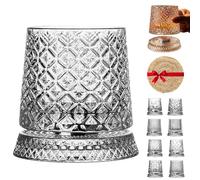 360 Degree Rotating Whiskey Glass, 3.94x3.46in cmSpinning Crystal Wine Glass, Barware with Kinetic Display, Old Fashioned Tumbler for Home Bar Parties Tasting Event (2 pcs,Ice crystal pattern)