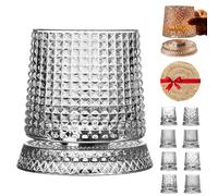 360 Degree Rotating Whiskey Glass, 3.94x3.46in cmSpinning Crystal Wine Glass, Barware with Kinetic Display, Old Fashioned Tumbler for Home Bar Parties Tasting Event (1 pc,Checkered pattern)
