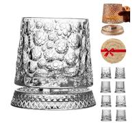 360 Degree Rotating Whiskey Glass, 3.94x3.46in cmSpinning Crystal Wine Glass, Barware with Kinetic Display, Old Fashioned Tumbler for Home Bar Parties Tasting Event (1 pc,Bubble pattern)