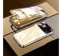 360 Full Protection Metal Magnetic Phone Case for iPhone 17 Pro MAX, Anti-Fall Magnetic Adsorption Double-Sided Tempered Glass Phone Case with Snap Lock (Gold,13pro)
