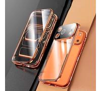 360 Full Protection Metal Magnetic Phone Case for iPhone 17 Pro MAX, Anti-Fall Magnetic Adsorption Double-Sided Tempered Glass Phone Case with Snap Lock (Orange,15promax)