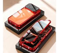 360 Full Protection Metal Magnetic Phone Case for iPhone 17 Pro MAX, Anti-Fall Magnetic Adsorption Double-Sided Tempered Glass Phone Case with Snap Lock (Red,15)