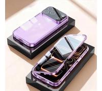 360 Full Protection Metal Magnetic Phone Case for iPhone 17 Pro MAX, Anti-Fall Magnetic Adsorption Double-Sided Tempered Glass Phone Case with Snap Lock (Purple,13)
