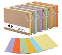 360 hojas de tarjetas A6, coloridas tarjetas de moderación, a rayas, en 6 colores, tarjetas de aprendizaje con anillo, tarjetas de vocabulario, tarjetas de índice para viajes, aprendizaje de
