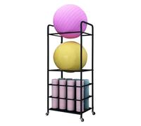 360 ° Mobile Yoga Mat Rack, Sostenedor de bola de entrenamiento de hierro resistente con ruedas, almacenamiento de ejercicio de varios males para alfombras y pelotas de fitness hasta 22in, carrito org