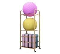 360 ° Mobile Yoga Mat Rack, Sostenedor de bola de entrenamiento de hierro resistente con ruedas, almacenamiento de ejercicio de varios males para alfombras y pelotas de fitness hasta 22in, carrito org