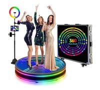 360 Photo Booth,con Luz de Anillo RGB,Logotipo Personalizado,Control Remoto/App para Controlar La Rotación de La Cabina de Fotomatón 360,con Caja de Vuelo,para Fiestas de Bodas Y Cumpleaños (100 Cm)
