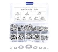 360 piezas Juego de arandelas de acero inoxidable, arandelas planas, surtido de arandelas con caja de surtido, arandela para tornillos y tuercas y roscas (M2 M2.5 M3 M4 M5 M6 M8 M10)