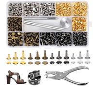 360 Piezas Remaches Cuero avec 3 Herramientas Fijación,4 Colores Remache Tapa Doble Métal, 3 Tamaños Kit Tachuelas Metalicos, Corchetes Botones Presión para Artesanía DIY, Reparación, Decoración, Ropa