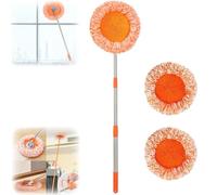 360° Rotatable Adjustable Cleaning Mop, Baseboard Cleaner Tool with Handle, Wall Cleaner Mop, Extendable Wall Washer for Floor, Windows, Ceilings and Baseboards Cleaning Tool (Orange)
