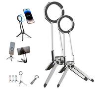 360° Rotating Magnetic Phone Stand, Multi Angle Tri Fold Cell Phone Holder, Magnetic Phones Tripod Stand,for Streaming/Travel, Universal Phone Compatible (Sliver-2pcs)