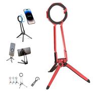 360° Rotating Magnetic Phone Stand, Multi Angle Tri Fold Cell Phone Holder, Magnetic Phones Tripod Stand,for Streaming/Travel, Universal Phone Compatible (Red)