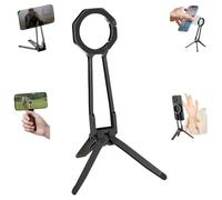 360° Rotating Magnetic Phone Stand, Multi Angle Tri Fold Cell Phone Holder, Magnetic Phones Tripod Stand, Compatible with Multiple Phones, for Streaming, Travel (Black)