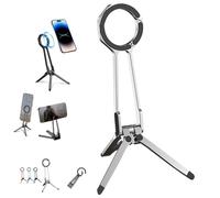 360° Rotating Magnetic Phone Stand, Multi Angle Tri Fold Cell Phone Holder, Magnetic Phones Tripod Stand,for Streaming/Travel, Universal Phone Compatible (Sliver)