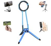360° Rotating Magnetic Phone Stand, Multi Angle Tri Fold Cell Phone Holder, Magnetic Phones Tripod Stand, Compatible with Multiple Phones, for Streaming, Travel (Blue)