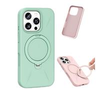 360° Spin Magnetic Ring Stand Silicone for iPhone 17 Pro Max Case, Liquid Silicone Rubber Soft Phone Case for 17/16/15/14 Series, Shockproof Vibrant Grip Full Camera Protection (Mint,For iPhone17)